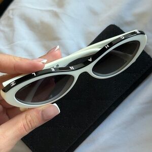 CHANEL Black and White Cat-Eye Sunglasses